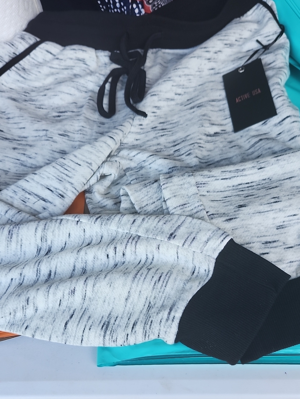 Active USA Heather Gray Marled Joggers with Black Accents